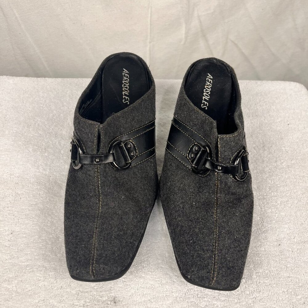 Aerosoles Women’s Heels Size 8.5 | Grey Open Back Shoes with Buckle Accent Vinta
